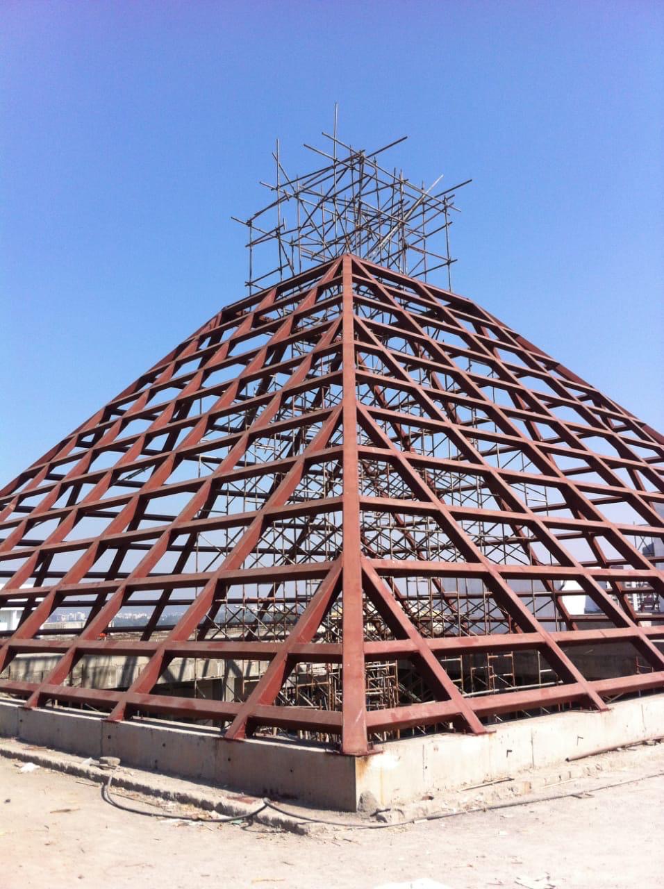 Destination Mall Nanded — pyramid roof steel frame under construction