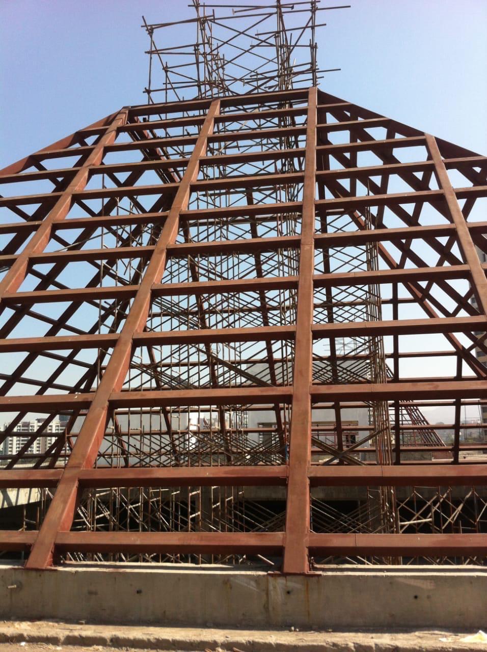 Destination Mall Nanded pyramid roof frame, low angle view