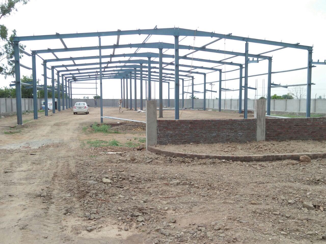 Steel frame under erection, showing early-stage building layout